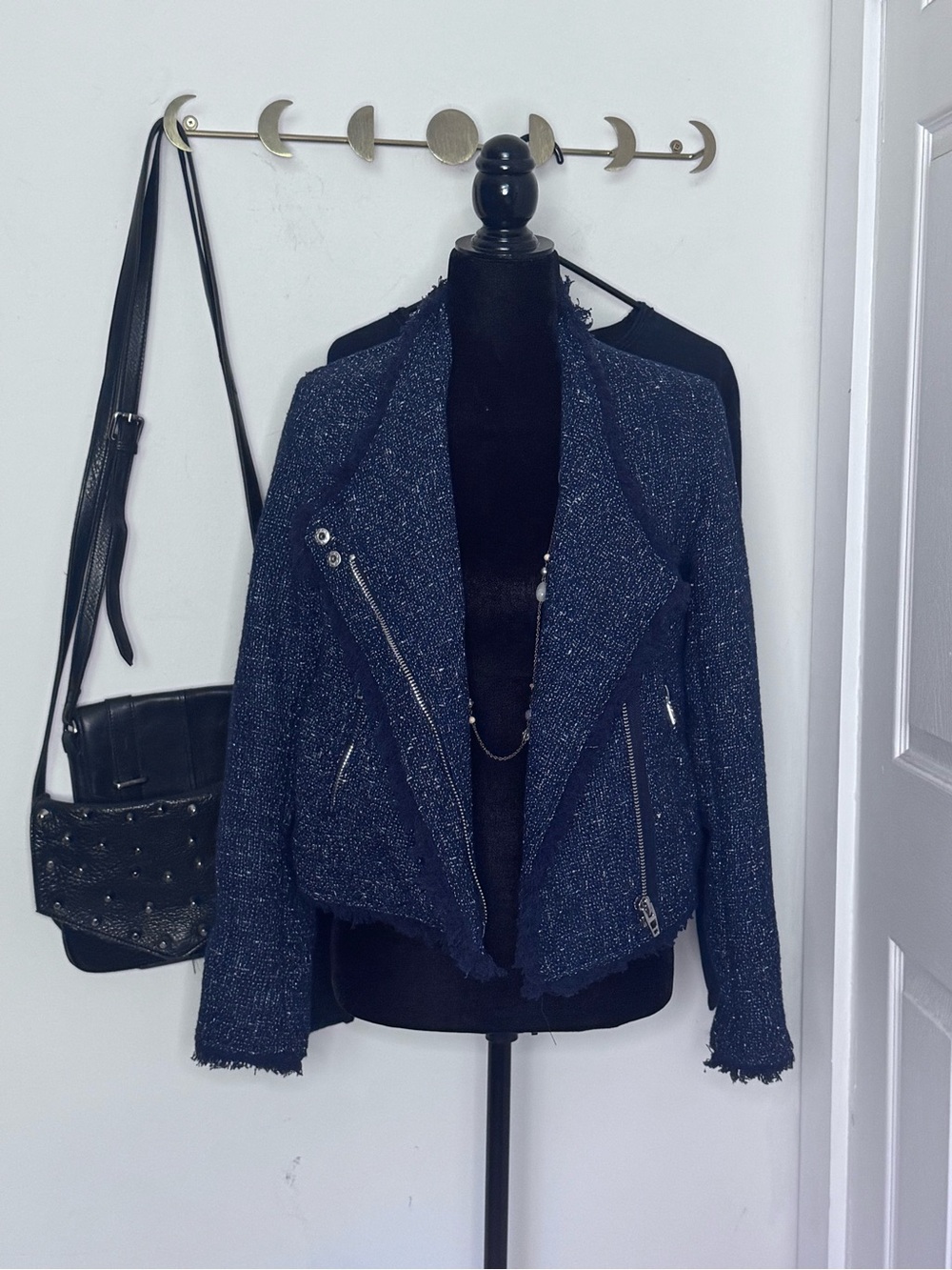 Blank NYC Navy Tweed Moto Blazer NWT